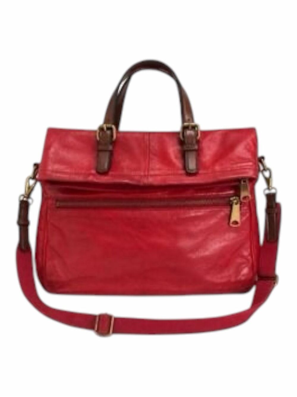 FOSSIL Explorer Foldover Red Leather Tote Crossbody Messenger Bag